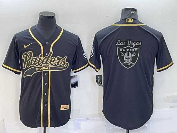 Men's Las Vegas Raiders Black Gold Team Big Logo With Patch Cool Base Stitched Baseball Jersey,We sell and wholesale Men's Las Vegas Raiders Black Gold Team Big Logo With Patch Cool Base Stitched Baseball Jersey on line form chian!